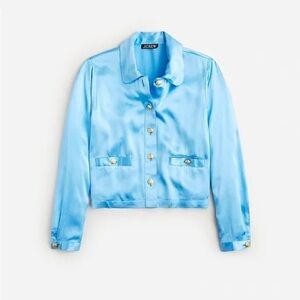 J. Crew Satin Lady Shirt Jacket Baby Blue Gokd Buttons rounded Collar XS 852